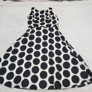 Talbots Black White Polka Dot Linen Midi Dress 10 Classic Capsule Summer Office